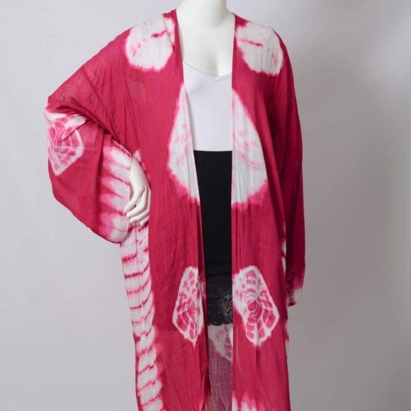 🚨 1 LEFT! JANIS Tie-Dye Longline Kimono w/Full Sleeves Berry - Picture 6 of 9
